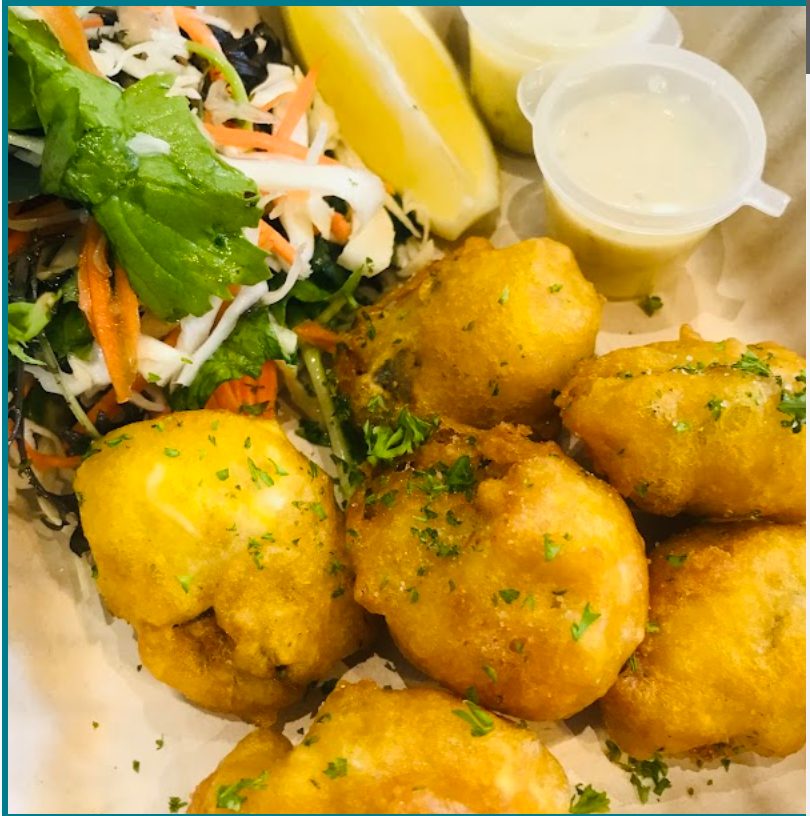 Golden fish bites with fresh garden salad