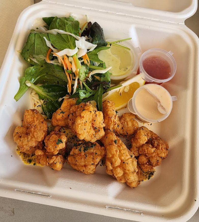 Lightly crumbed calamari with garden salad